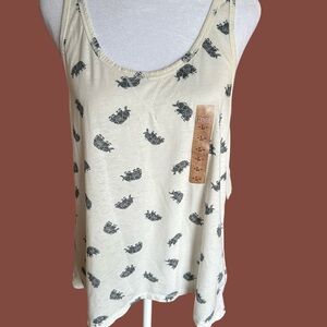 Mudd Cream Tank Top with Black Elephant Print